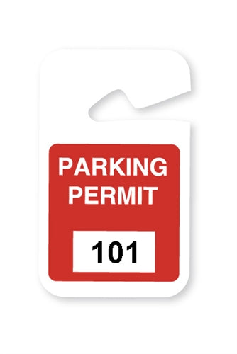 Red Non-Expiring Plastic Parking Permit Hangtag - Seq. # 101-200 - 05195, Qty = 100