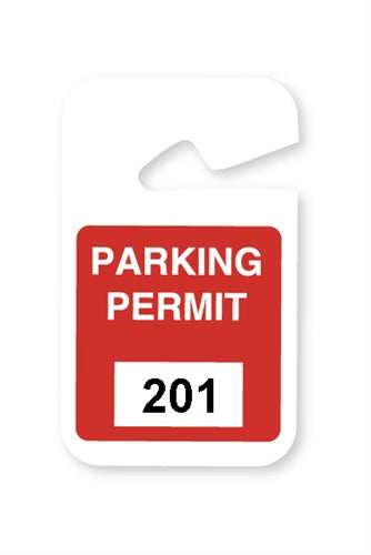 Red Non-Expiring Plastic Parking Permit Hangtag - Seq. # 201-300 - 05196, Qty = 100