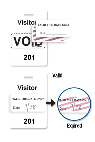 White "Visitor" Reusable VOIDbadge Seq. # 201-300 - 06543, Qty = 100