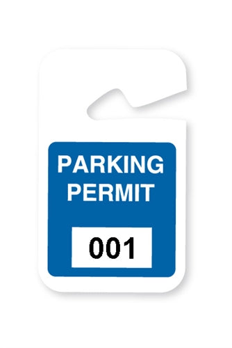 Blue Non-Expiring Plastic Parking Permit Hangtag - Seq. # 001-100 - 05199, Qty = 100