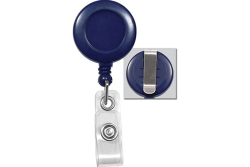 Round Economy Badge Reel with Clear Vinyl Strap and Belt Clip, Qty = 25