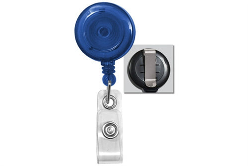 Round Economy Badge Reel with Clear Vinyl Strap and Belt Clip, Qty = 25