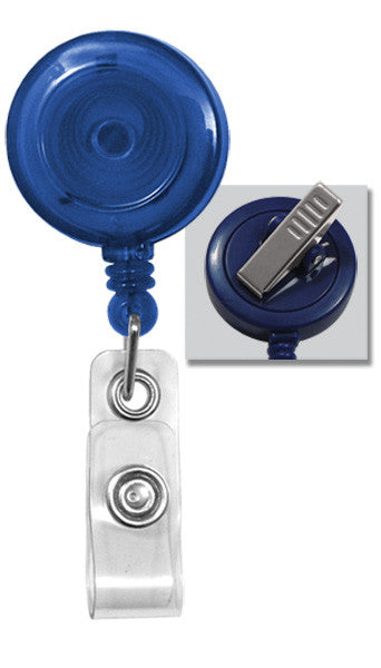 Round Badge Reel with Clear Vinyl Strap and Swivel Spring Clip, Qty = 25