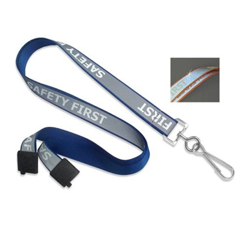 5/8" (16 MM) Reflective Lanyard with "Safety First" Imprint & Nickel-Plated Steel Swivel Hook, Qty = 100