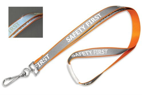 5/8" (16 MM) Reflective Lanyard with "Safety First" Imprint & Nickel-Plated Steel Swivel Hook, Qty = 100