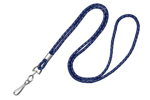 Royal Blue Metallic Silver Round 1/8" (3 mm) Lanyard with Nickel-Plated Steel Swivel Hook - 2135-3022, Qty = 100