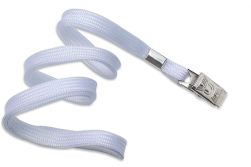 3/8" (10 MM) Flat Polypropylene Woven Lanyard with Nickel-Plated Steel Bulldog Clip, Qty = 100