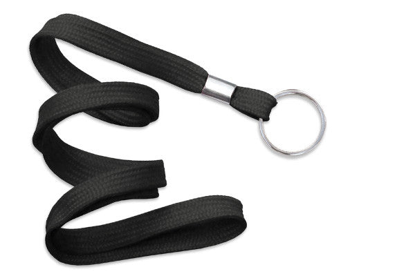 3/8" (10 MM) Flat Polypropylene Woven Lanyard with Nickel-Plated Steel Split Ring, Qty = 100