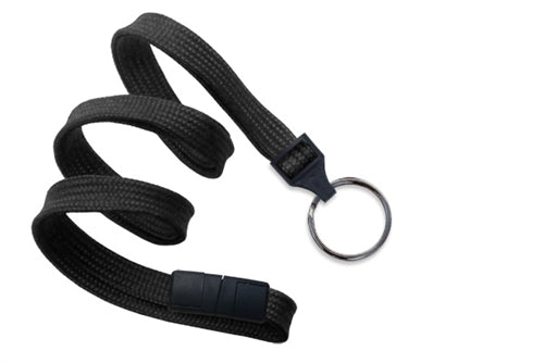 3/8" (10 MM) Flat Braid Breakaway Woven Lanyard with a Universal Slide Adapter and Black-Oxidized Split Ring, Qty = 1000