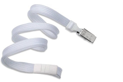3/8" (10 MM) Flat Braid Breakaway Woven Lanyard with a Universal Slide Adapter and Nickel-Plated Steel Bulldog Clip, Qty = 100