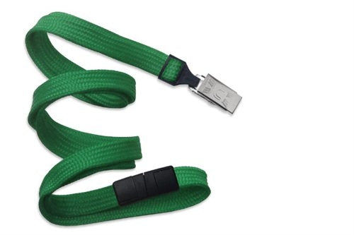3/8" (10 MM) Flat Braid Breakaway Woven Lanyard with a Universal Slide Adapter and Nickel-Plated Steel Bulldog Clip, Qty = 100