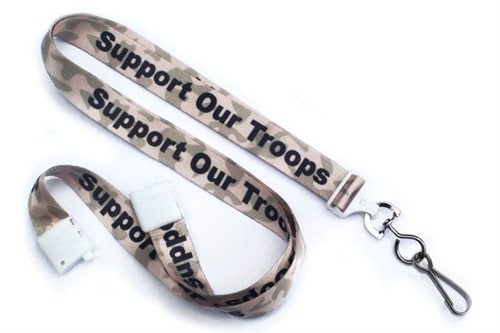 Camouflage 5/8" (16 MM) Flat Breakaway "Support Our Troops" Lanyard with Swivel Hook, Qty = 1000