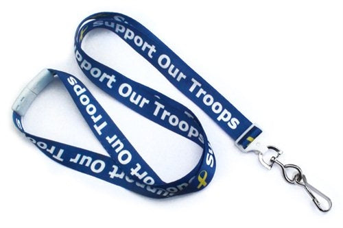 Yellow Ribbon 5/8" (16 MM) Flat Breakaway "Support Our Troops" Lanyard with Swivel Hook, Qty = 1000
