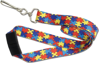 Red/Yellow/Blue/Navy Autism Awareness Lanyard, Qty = 100