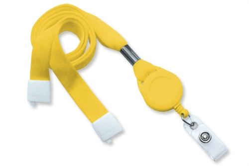 5/8 (16 mm) Flat Tubular Lanyard with Breakaway and Slotted Reel with Clear Vinyl Strap, Qty = 100 | 3ID Management Yellow