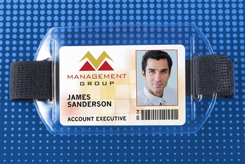 Arm Band Horizontal Vinyl Badge Holder with White Strap - Credit Card Size - 504-AR1W, Qty = 25