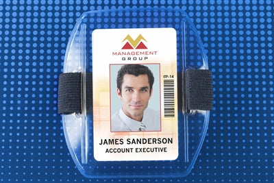 Arm Band Vertical Vinyl Badge Holder with Blue Strap - Credit Card Size - 504-ARNB, Qty = 25