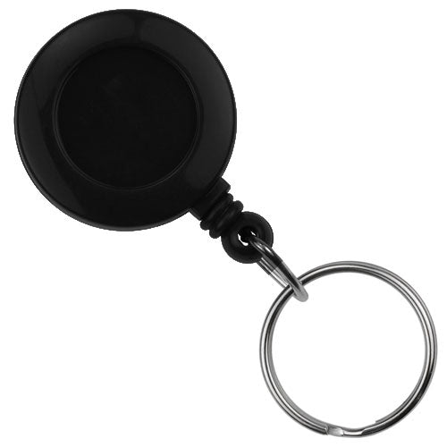 Black Round Economy Badge Reel with Key Ring and Belt Clip, Qty = 25
