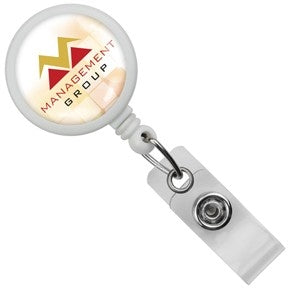 Round Max Label Badge Reel with Vinyl Strap and Swivel Clip, Qty = 25