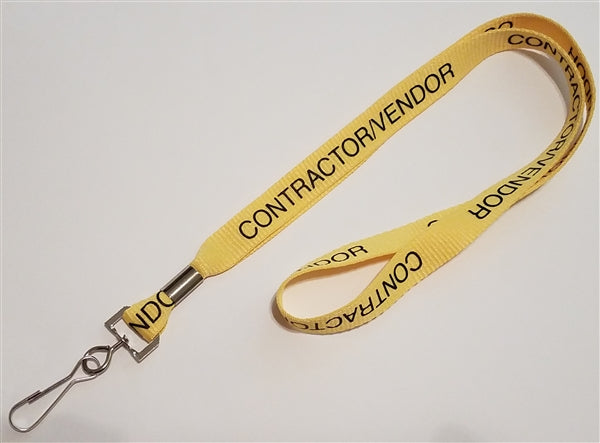 Yellow 5/8" Microweave Pre-Printed "Contractor/Vendor" Lanyards - Qty = 100