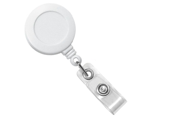 Round Badge Reel with Clear Vinyl Strap and Swivel Spring Clip, Qty = 25